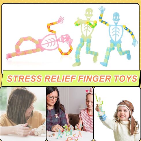 Poen 30 Pcs Halloween Skeleton Fidget Toys Transformable Halloween Toys Fluorescent Small Skeleton Glow Finger Sensory Toys Mobile Phone Rack Accessories for Adult Teen Stress Relief Party Favors in Saudi Arabia