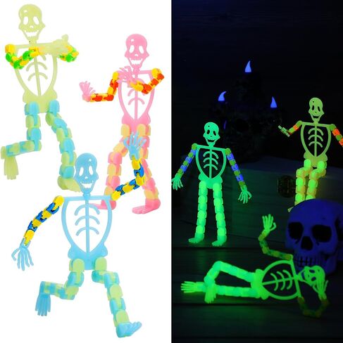 Poen 30 Pcs Halloween Skeleton Fidget Toys Transformable Halloween Toys Fluorescent Small Skeleton Glow Finger Sensory Toys Mobile Phone Rack Accessories for Adult Teen Stress Relief Party Favors in Saudi Arabia