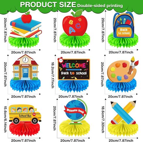 9 Pieces Back to School Party Table Decorations First Day of School Table Centerpieces School Bus Honeycomb Centerpiece Table Topper Welcome Back to School Party Supplies for Home Classroom Decoration in Saudi Arabia