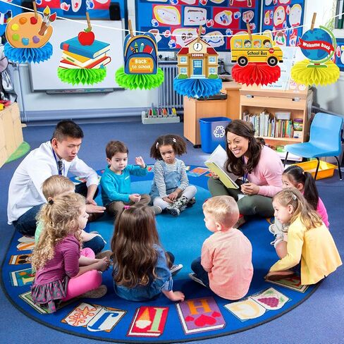 9 Pieces Back to School Party Table Decorations First Day of School Table Centerpieces School Bus Honeycomb Centerpiece Table Topper Welcome Back to School Party Supplies for Home Classroom Decoration in Saudi Arabia