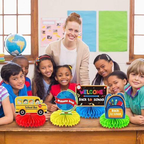 9 Pieces Back to School Party Table Decorations First Day of School Table Centerpieces School Bus Honeycomb Centerpiece Table Topper Welcome Back to School Party Supplies for Home Classroom Decoration in Saudi Arabia