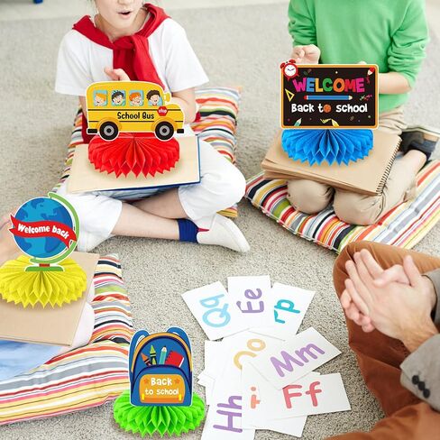 9 Pieces Back to School Party Table Decorations First Day of School Table Centerpieces School Bus Honeycomb Centerpiece Table Topper Welcome Back to School Party Supplies for Home Classroom Decoration in Saudi Arabia