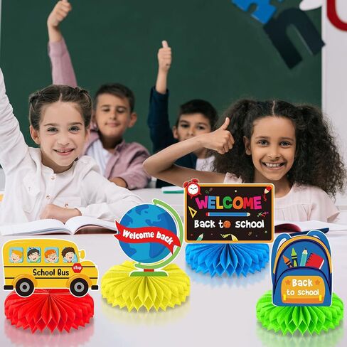 9 Pieces Back to School Party Table Decorations First Day of School Table Centerpieces School Bus Honeycomb Centerpiece Table Topper Welcome Back to School Party Supplies for Home Classroom Decoration in Saudi Arabia