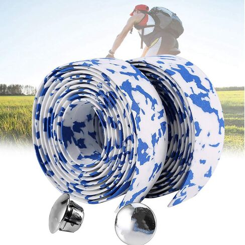 Bicycle Handlebar Tape with Bar Plugs, Bike Handle Grip Tapes Fixed Gear Road Mountain Cycling Wraps Set Sweat Absorbent Waterproof Non Slip Adhesive Back Soft Drop Bars Rubber Foam 2 Roll in Saudi Arabia
