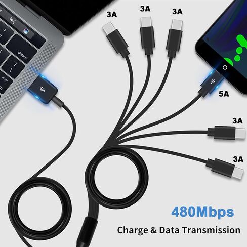 Poyiccot USB A to USB C Splitter Cable, Multi USB C Splitter Cable, 6 in 1 USB 2.0 Type A Male to 6 USB C Male Charging Cable, for USB Type-C Phone, Tablet, 5ft in Saudi Arabia