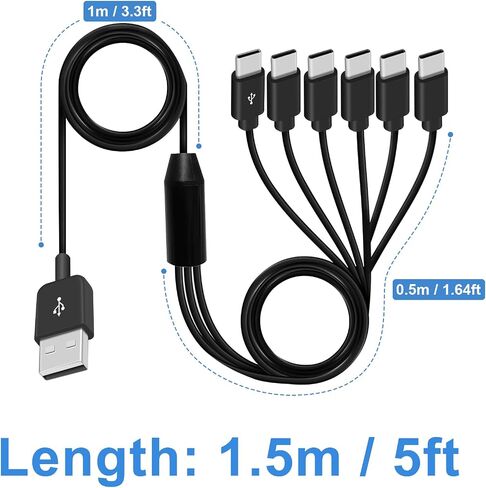 Poyiccot USB A to USB C Splitter Cable, Multi USB C Splitter Cable, 6 in 1 USB 2.0 Type A Male to 6 USB C Male Charging Cable, for USB Type-C Phone, Tablet, 5ft in Saudi Arabia