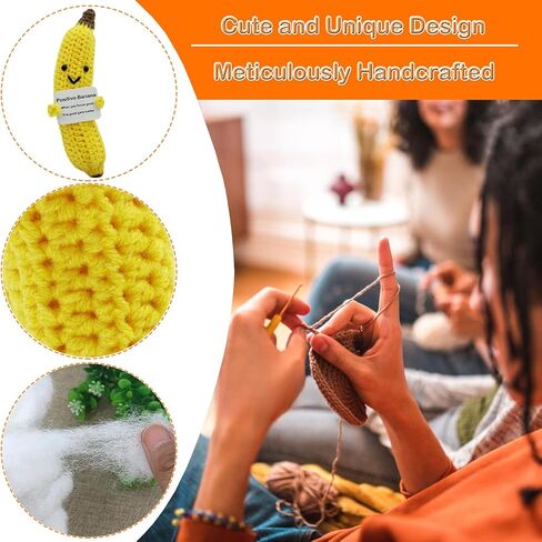 Gkuzus 5 قطع من دمية بطاطس كروشيه الفاكهة الإيجابية، لعبة صغيرة مضحكة من الصوف المحبوك، لعبة لطيفة ومبتكرة مع بطاقة إيجابية لتشجيع الحظ السعيد لحفلة عيد الميلاد (5pcs-Y+B+B+P+O) in Kuwait