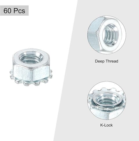 60 قطعة من صامولة M4 K-Lock من uxcell مع غسالة أسنان خارجية، غسالات صواميل قفل نجمة من الفولاذ المطلي بالزنك، فضي in Saudi Arabia