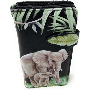 Shag Wear Elephant Jungle Large Animal Wallet for Women and Teen Girls Vegan Faux Leather 7" Black