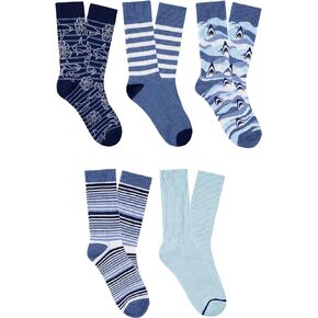 Men's Crew Socks, Sharks Pattern, 5 Pack, Fun Colorful Novelty Socks for Men, Non-Slip Thin, Blue, One Size