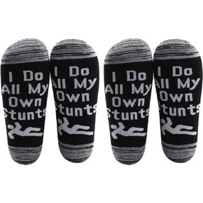 LEVLO Broken Bone Gifts I Do All My Own Stunts Cotton Men Crew Socks Injury Leg Stuntman Hospital Recovery Gifts