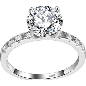 Round CZ Engagement Rings for Women by Ginger Lyne |2 Ct Faux Diamond Ring | 925 Sterling Silver Plated with 14K White Gold Wedding Rings for Women | Travel Promise Rings for Her
