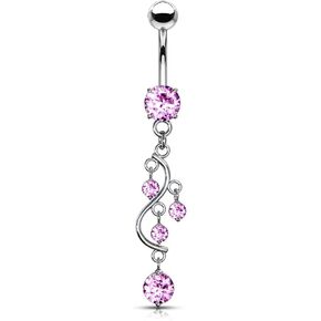 Pierced Owl - 14G Stainless Steel Cascading CZ Crystal Vine Dangling Belly Button Ring