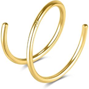14k Solid Gold Double Hoop Nose Ring Hoop, Handmade 22g/20g Thin Nose Piercing Jewelry, 6/8/10mm Diameter Hypoallergenic Real Gold Nose Rings for Women Men