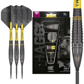 Target Darts Scott Williams Black 90% Tungsten Steel Tip Darts Set – Steel Tip Dart Set, Swiss Point Darts, SP Tool Included, Player Edition Shaggy Dart Set