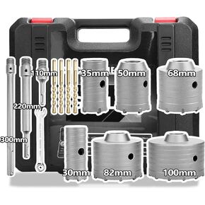 30 35 50 68 82 100mm Concrete Hole Saw Kit, Concrete Hole Saw Set with 2PC SDS Plus Rod and 1PC SDS Max Rod for Concrete Cement Brick Stone Wall (30 35 50 68 82 100mm) in Kuwait