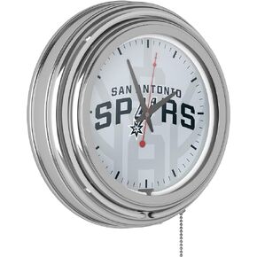 Trademark Global Neon Clock - Retro San Antonio Spurs Fade Analog Wall Clock with Pull Chain - for Kitchen, Garage, Game Room, or Home Bar