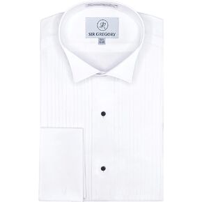 Sir Gregory Men's Regular Fit Tuxedo Shirt 100% Cotton Wing Collar French Cuff 1/4 Inch Pleat