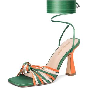 Women's Square Toe Strappy Lace-Up Sandals，Open Toe Thong Stiletto High Heels Shoes for Wedding Sandals