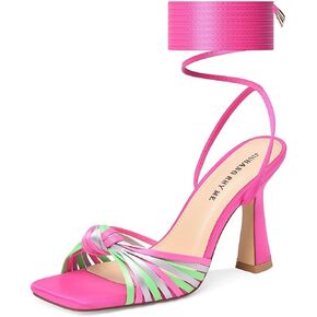 Women's Square Toe Strappy Lace-Up Sandals，Open Toe Thong Stiletto High Heels Shoes for Wedding Sandals