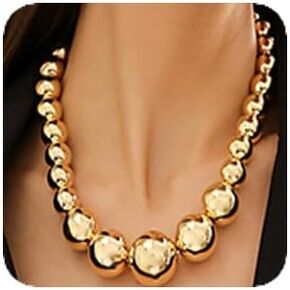 Chunky Large Gold Silver Pearls Beads Necklace Vintage Pearls Pendant Necklace Big Pearls Collar Necklace for Girl Vintage Beads Statement Necklace for Wedding Party