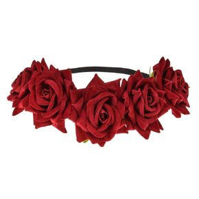 June Bloomy Velet Red Rose Flower Headband Halloween Wedding Floral Crown Garland Halo Party Headpiece Maternity Photo Shoot (Red White Blue)