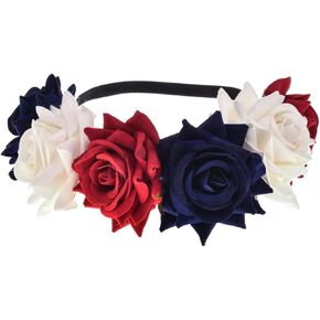 يونيو بلومي فيليت زهرة الورد الأحمر عصابة رأس للهالوين وحفلات الزفاف وإكليل الزهور وإكليل هالو وحفلات الرأس وتصوير الأمومة (أحمر وأبيض وأزرق) in Kuwait