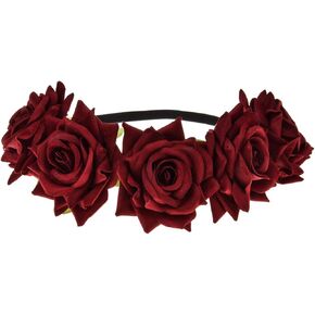 June Bloomy Velet Red Rose Flower Headband Halloween Wedding Floral Crown Garland Halo Party Headpiece Maternity Photo Shoot (Red White Blue) in Saudi Arabia