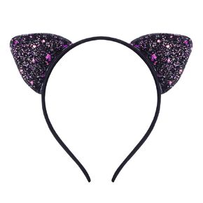 Black Sequin Cat Ears Headbands Halloween Cat Ear Headband for Girls Halloween Cosplay Costumes Hair Accessories for Girls Cat Ears Head Bands Black Glitter Ear Headband