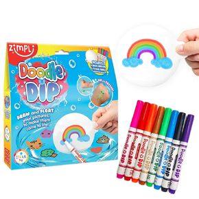 Doodle N Dip, Draw and Float Your Pictures and Add Them as Temporary Tattoos, 8 x Magic Markers & Picture Paddle, Magical Water Colouring Painting Pens, Creative Toy for Children