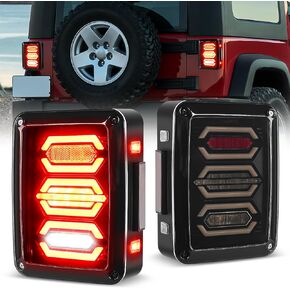 Nilight JK Tail Light LED Red Running Stop Brake Turn Signals Light White Reverse Back Up Light DOT APPROVED Smoked Lens Taillight Compatible with 2007-2018 Wrangler JK JKU, 2 Years Warranty
