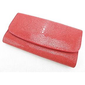 Genuine Polished Stingray Skin Women's Trifold Clutch Wallet (Polished Red)