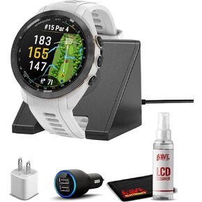 Garmin Approach S70, 42mm, Premium GPS Golf Watch, White with Charging Stand, Car & Wall Adapters and Cleaning Kit