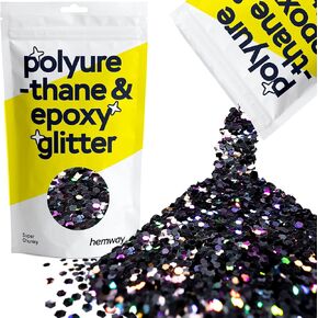 Hemway Polyurethane & Epoxy Resin Glitter 100g / 3.5oz Metallic Crystal Flake Additive for Flooring Jewelry Tumblers Glass Pigment - Super Chunky (1/8" 0.125" 3mm) - Black Holographic