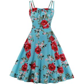 Wellwits Women's Summer Strap Sundress 1950s Vintage Formal Cocktail Dress