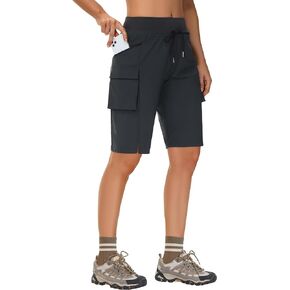 Women's Bermuda Hiking Cargo Shorts - 9" Knee Length Long Short for Summer Outdoor Travel Quick Dry Zipper Pocket UPF50