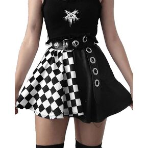 Womens Punk Gothic Plaid Solid Color Patchwork Skirt A Line Mini Skirts Summer Kawaii Cute Skirts Y2k Streetwear in Kuwait