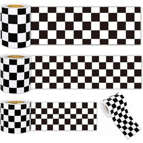 Whaline 98.4ft Checkered Bulletin Board Borders 3 Sizes White Black Checkered Die-Cut Bulletin Board Stripes Plaid Rolled Bulletin Board Trim for School Classroom Office Chalkboard Decoration