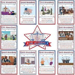 party greeting 11pcs US Constitution Amendments Bulletin Board Set American Bill Of Rights In US History Classroom Decor Study Materials For Teachers Middle School And High School Classroom Decoration