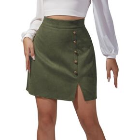Women's High Waisted Faux Suede Zipper Slit Mini Skirt