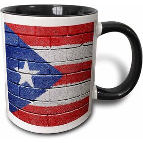 3dRose National Flag of Puerto Rico Painted onto A Brick Wall Rican Mug, 1 Count (Pack of 1), Black