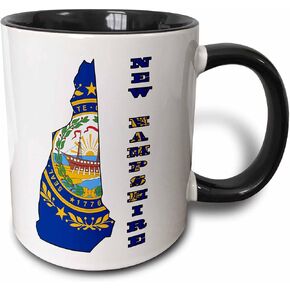 3dRose mug_58750_4 "New Hampshire state flag in the outline map and letters for New Hampshire" Two Tone Black Mug, 11 oz, Multicolor