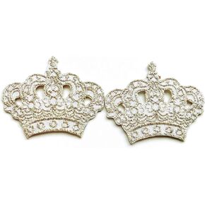 TH Set of 2 Tiny. Mini Princess Silver Crown Cute Cartoon Logo Applique Embroidered Sew on Iron on Patch for Backpacks Jeans Jackets Clothing