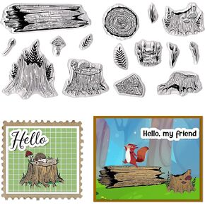 Tree Stump Clear Stamps for Card Making Wood Clear Rubber Stamps Leaves Mushroom Transparent Rubber Seal Stamps for DIY Photo Scrapbooking Paper Card Album Crafting Supplies