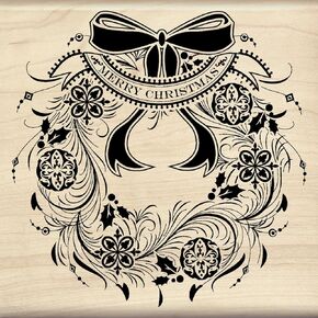 Inkadinkado Merry Christmas Wreath Mounted Rubber Stamp, 4.5" by 4.5"