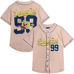 Nickelodeon Women's Spongebob Squarepants Baseball Jersey - Novelty Fashion Uniform Shirt - Button Down Jersey Top Women, S-L