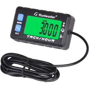 Runleader Digital Self-Powered Hours Tachometer,Maintenance Reminder,Backlights Display, Replaceable Battery for Lawn Tractor Log Splitter Generator Compressor Motorcycle ATV Snowmobile.