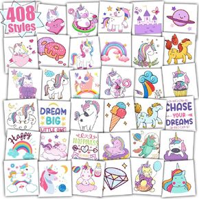 Partywind 408 Styles Temporary Tattoos for Kids Girls, Individually Wrapped Cut Tattoos for Girls Party Supplies Decorations, Gifts Goodie Bag Stuffers Prizes Games for Children