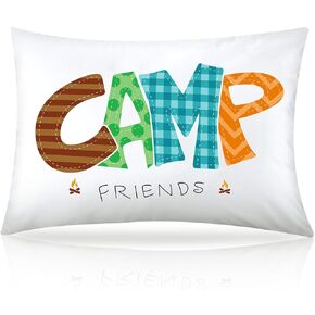 غطاء وسادة Moukeren Camp Friends Girl مطبوع عليه توقيعه، غطاء وسادة للمخيم الصيفي، غطاء وسادة للسفر، غطاء وسادة للسفر للأطفال، حزمة أشياء أساسية وإكسسوارات النوم (العديد من الألوان، قطعة واحدة)
