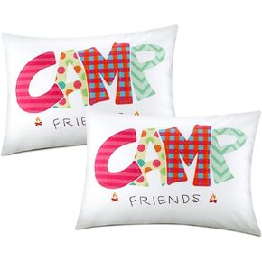 Moukeren Camp Friends Girl Autograph Pillowcase Summer Camp Pillowcase Travel Pillow Case Travel Pillow Cover for Kids Package Stuff Essentials Sleepaway Accessories (Many Colors,1 Pcs)